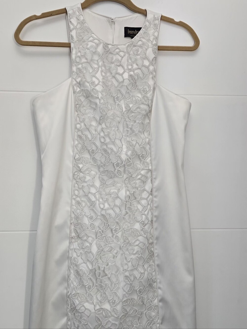 Laundry by Shelli Segal White Mini Dress Size 6 Lace Overlay Cocktail High Neck